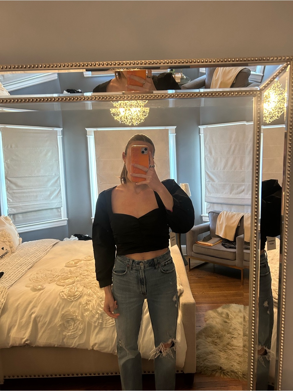 Sunday Best Black Square-Neck Puff Sleeve Crop Top